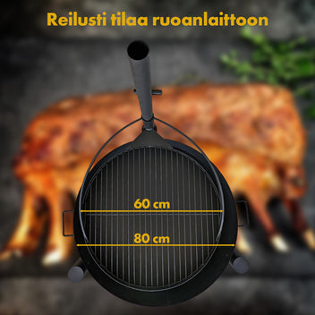 Utomhusgrill 80 x 80 cm – 60 cm grillgaller, 2 mm stål, svart