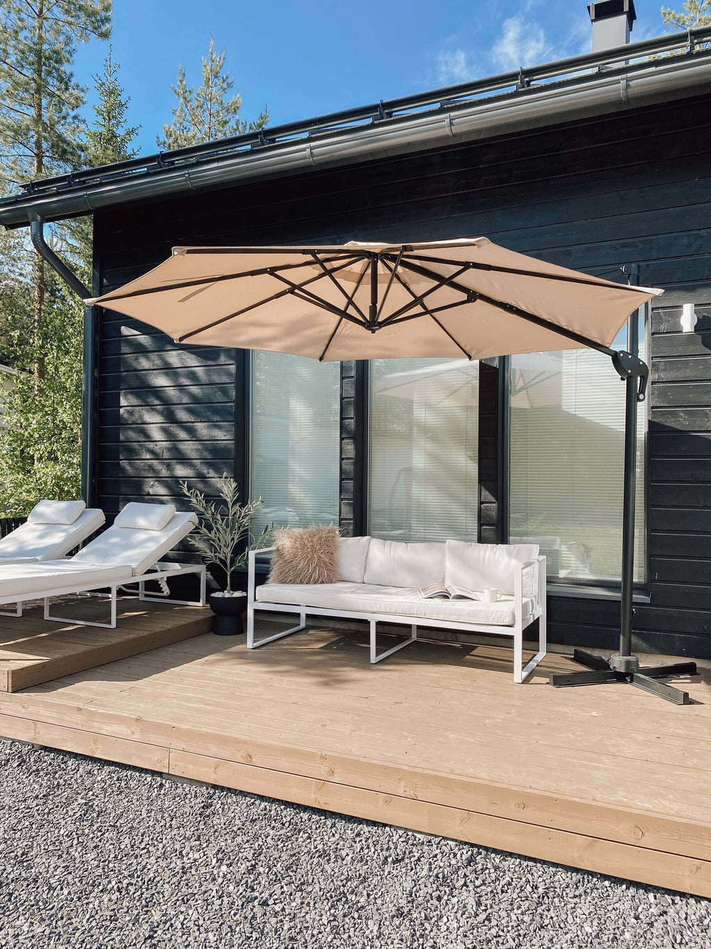 POHJOLA GARDEN PREMIUM Riippuva Aurinkovarjo 3m, beige, suljettava, säädettävä