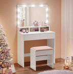 Pohjola Indoor Hollywood Meikkipöytä Peilillä LILJA, 80 x 40 x 139 cm, Valkoinen