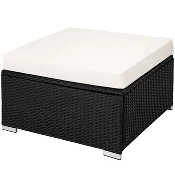 Polyrottinki soffgrupp – 8 cm stoppning, glasbord, stålram, svart/beige