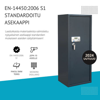Vapenskåp för 7+3 vapen 159 x 60 x 50 cm – digitalt lås, EN 14450
