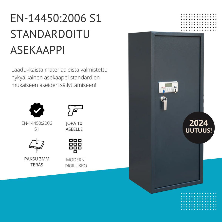 Vapenskåp för 7+3 vapen 159 x 60 x 50 cm – digitalt lås, EN 14450