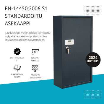 Vapenskåp för 16 vapen 149 x 80 x 35 cm – digitalt lås, EN 14450
