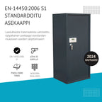 POHJOLAN URHEILUTARVIKE Asekaappi 30 Aseelle Digitaalilukolla EN 14450, Harmaa, 170 x 75 x 65 cm