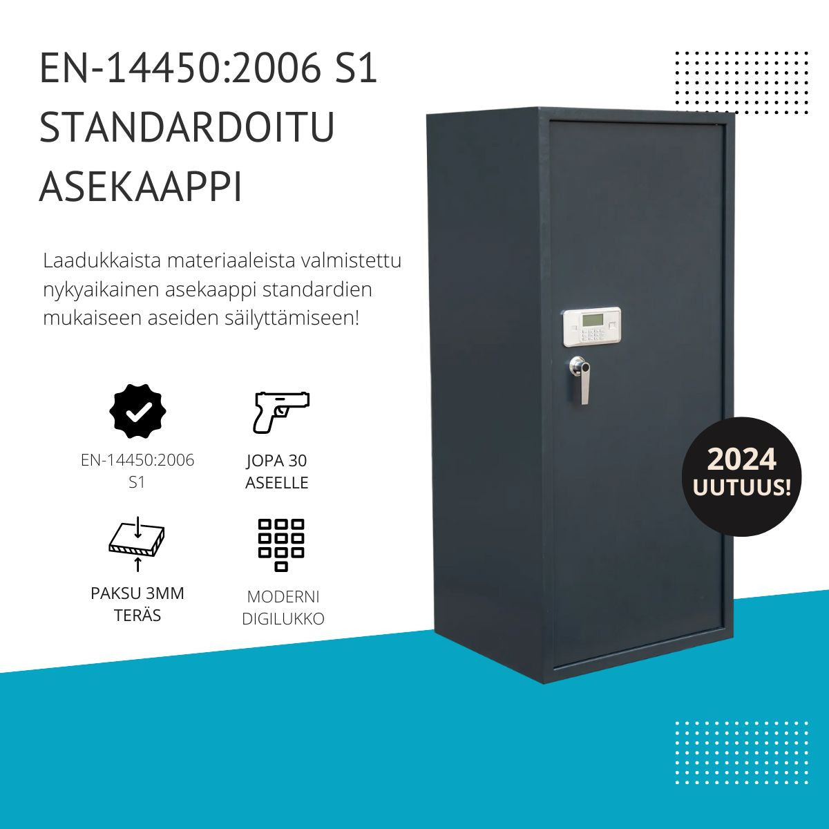 Vapenskåp för 30 vapen 170 x 75 x 65 cm – digitalt lås, EN 14450
