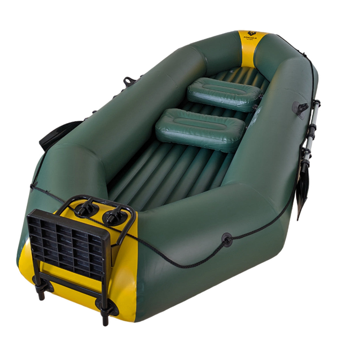 Kumivene 295 x 125 cm moottoritelineellä – 3+1 hengelle, ilmatäytteiset istuimet
