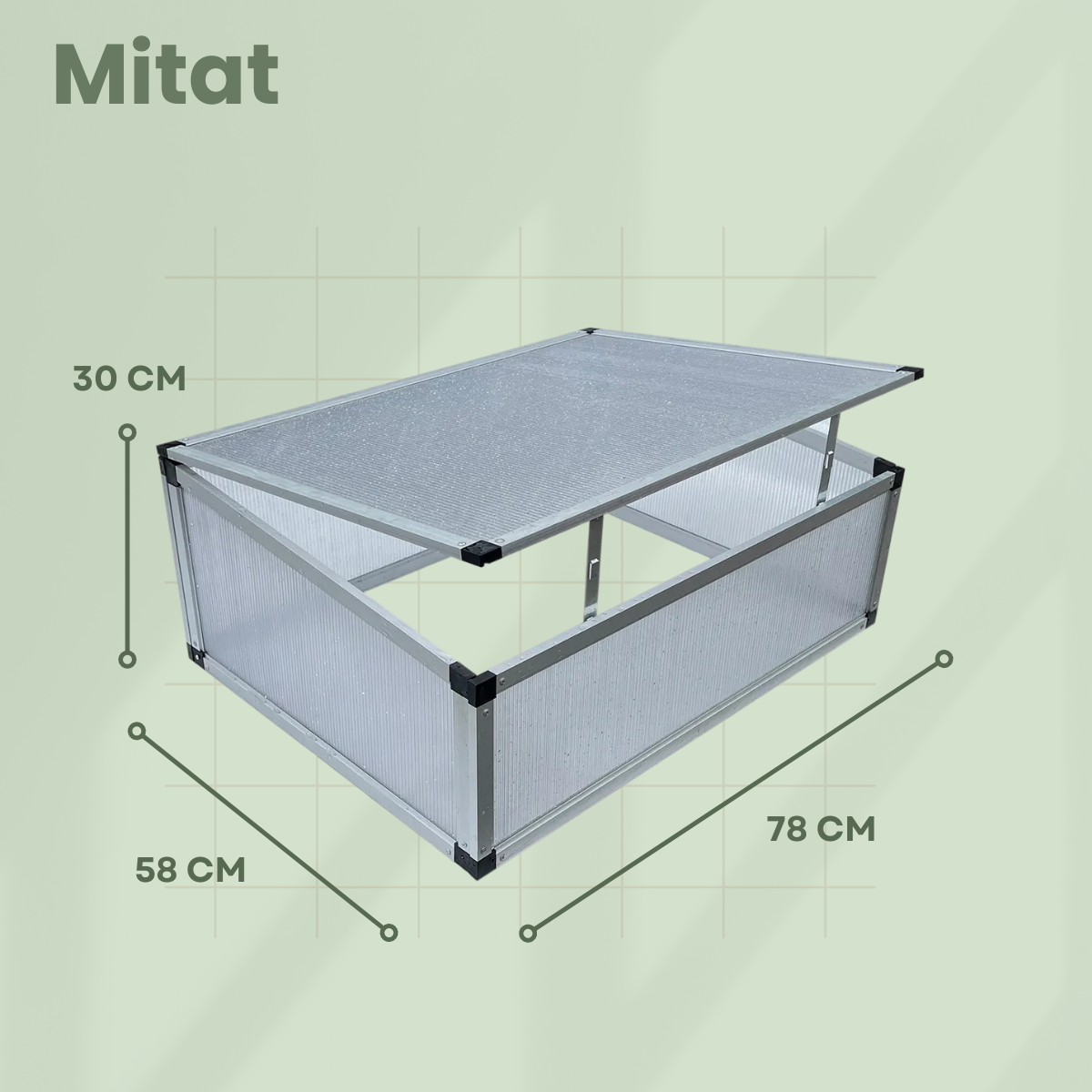 Miniväxthus 78 x 58 x 30 cm – öppningsbart lock, 4 mm polykarbonat