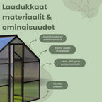 POHJOLA GARDEN Kasvihuone 5,4m2 + Sokkeli & Rännit, Extra kestävä 600g/m2 kennolevy, musta