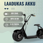 POHJOLA MOTORS 1000W Sähköskootteri 25km/h, Tehoakulla / Sähkö cruiser 2.0 Luxus, Musta