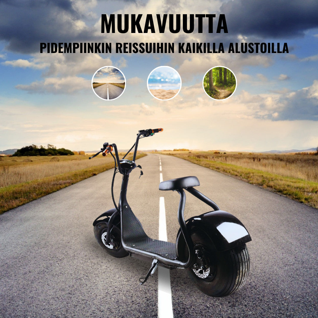 POHJOLA MOTORS 1000W Sähköskootteri 25km/h, Tehoakulla / Sähkö cruiser 2.0 Luxus, Musta