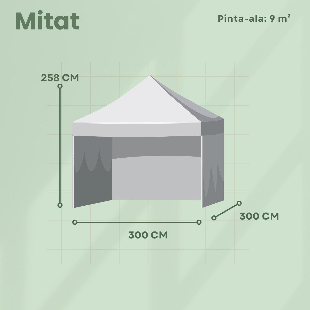 Pop-up festtält 3 x 3 m – avtagbara sidoväggar, 210D Oxford-tyg, vitt