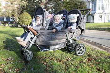 Sexsitsiga barnvagnar med automatiska bromsar + regnskydd + solskydd