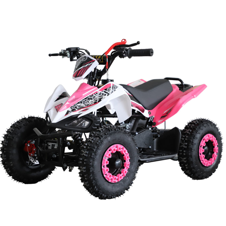 Barnmönster 49cc – justerbar hastighet, automatväxel, skivbromsar, rosa