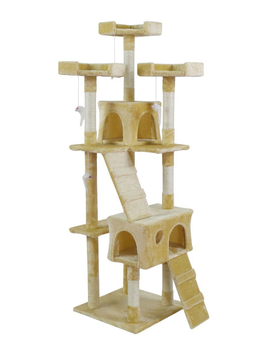 Kissan raapimispuu 170 cm – 2 luolaa, 3 tasoa, beige