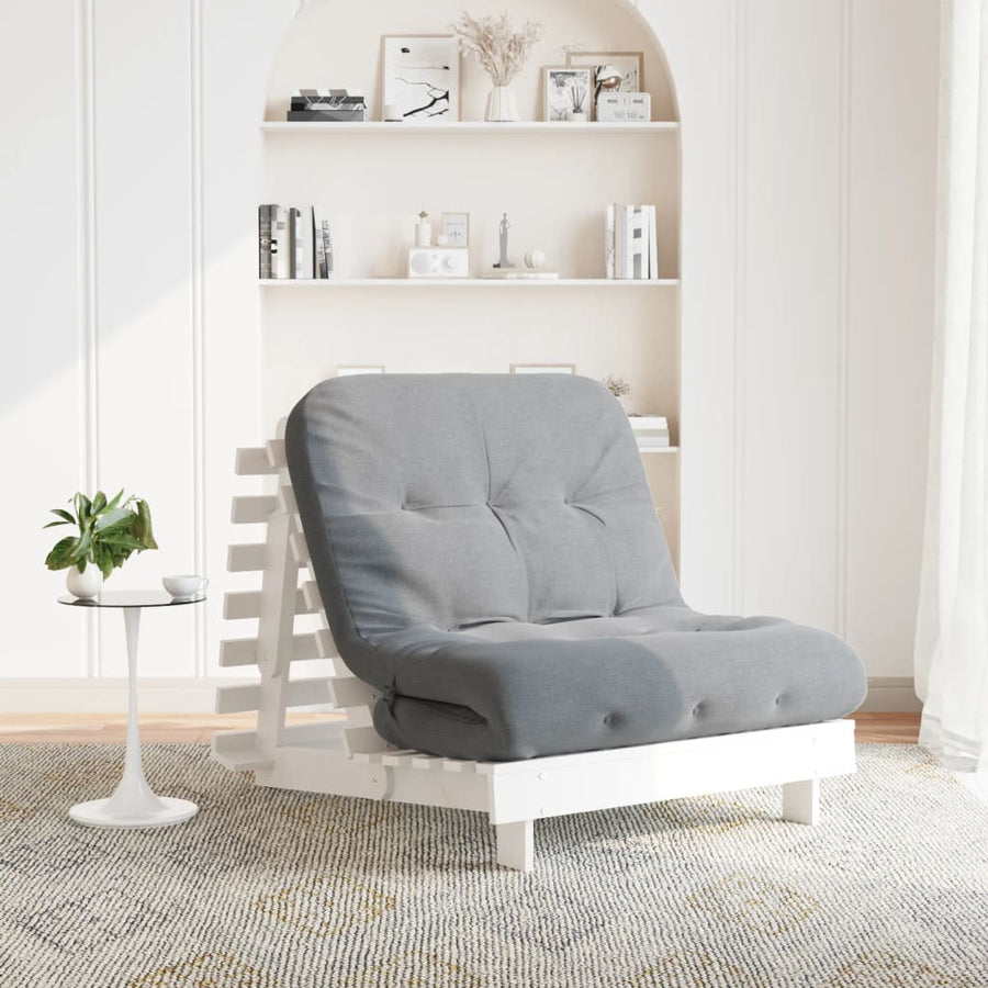 Futonsoffbädd med madrass, vit, 80x206x11 cm, massiv furu