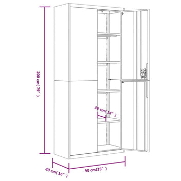 Arkistokaappi musta 90x40x200 cm teräs