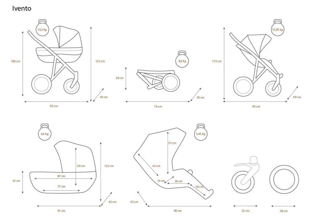 Kunert Ivento Glam 3-in-1 Yhdistelmävaunut Cosmo Turvaistuimella, Useita eri värejä