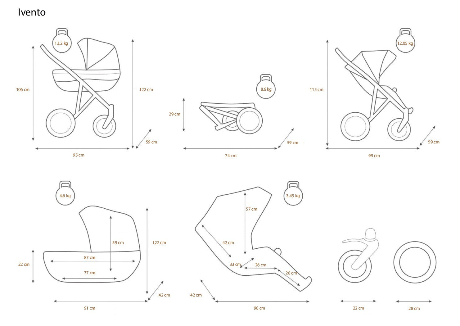 Kunert Ivento Glam 3-in-1 Yhdistelmävaunut Cosmo Turvaistuimella, Useita eri värejä