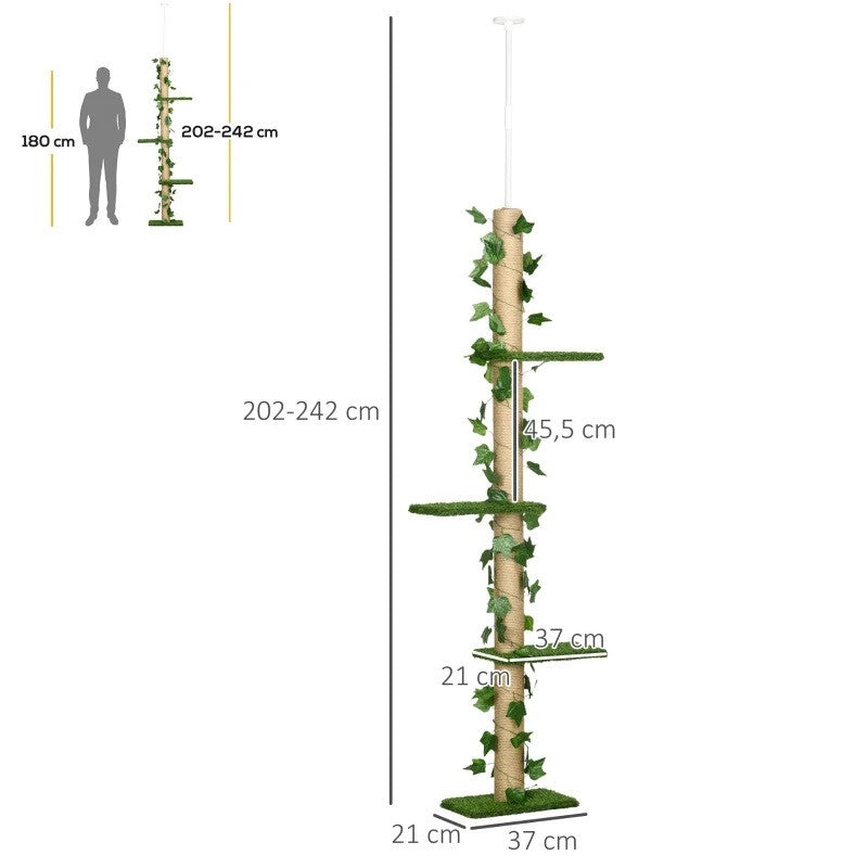 Höjdjusterbar klösstolpe 202–242 cm, spånskiva, grön/gul