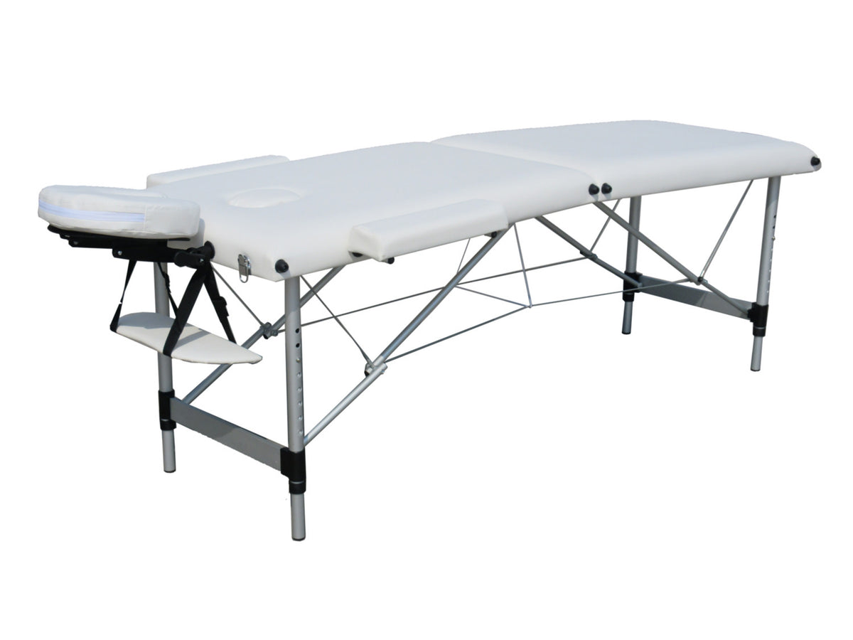 Hopfällbar massagebänk 185 x 60 cm – 2 zoner, 225 kg, vit