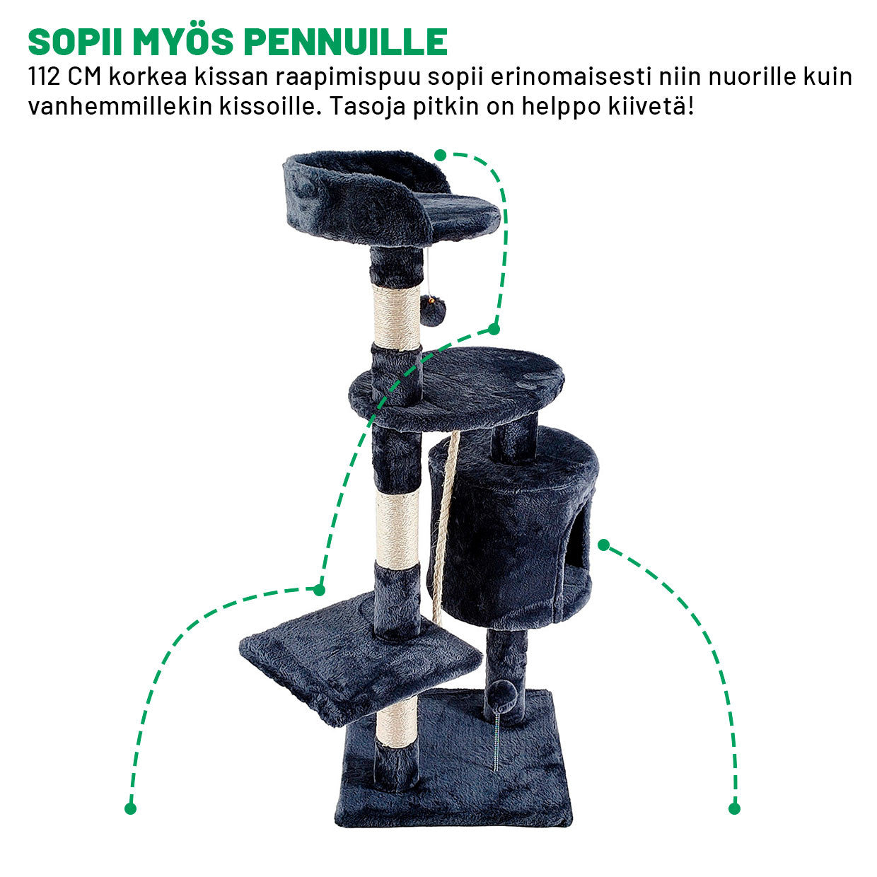 POHJOLAN LEMMIKKITARVIKE Kissan raapimis-/kiipeilypuu 112 cm, musta