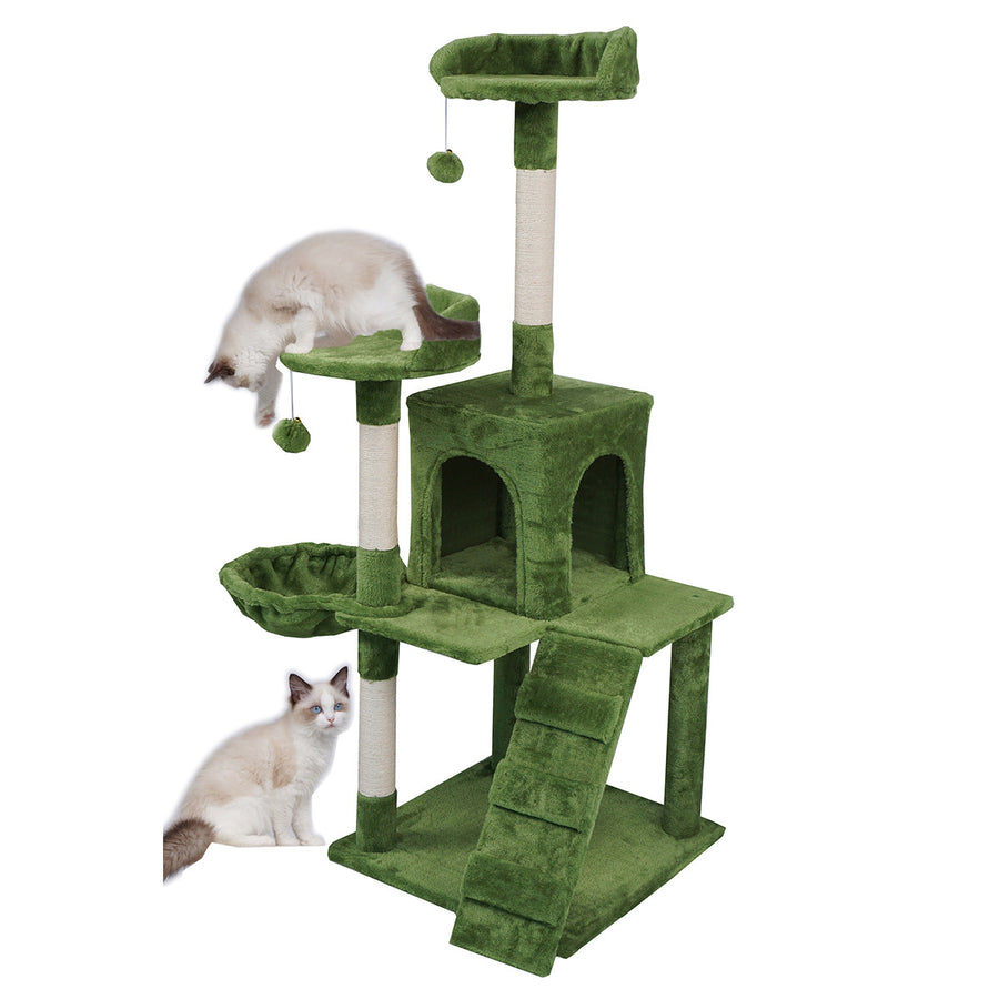 Kattklösbräda 135 cm – flernivå, sisalstolpar, grön/beige