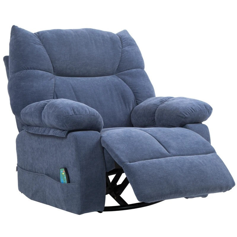Massagestol med värme- och reclinerfunktion, svängbar, metallram, 98x90x98 cm, blå