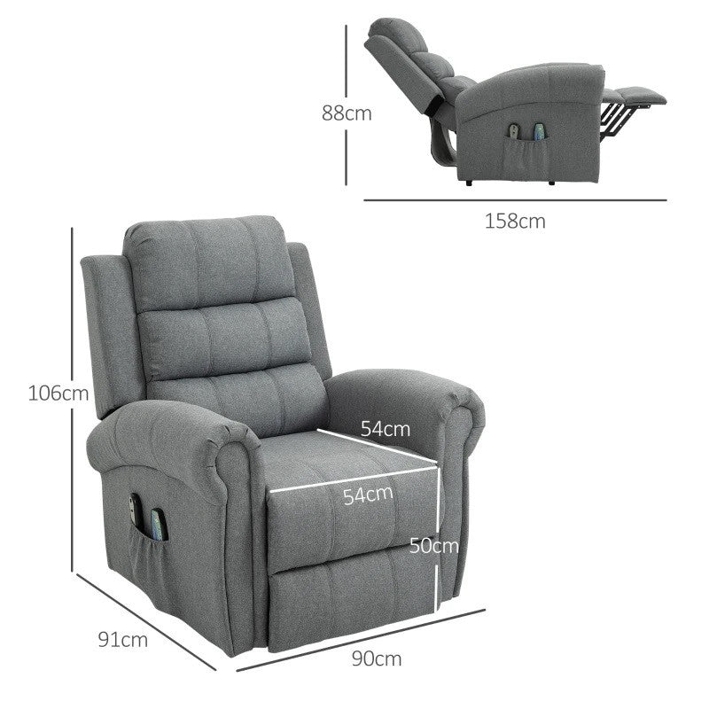 Liggande massagestol med värmefunktion, linne, grå 90 x 91 x 106 cm