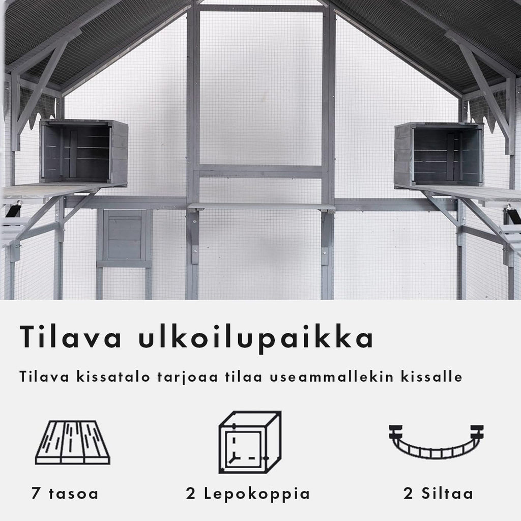 OUTLET! POHJOLA LEMMIKKITARVIKE Kissatalo 280 x 187 x 187 cm, Kuusipuuta, Harmaa - B-laatu, lue tuotekuvaus!