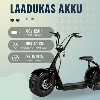 Elscooter 1000 W 25 km/h – 60V 12Ah, upp till 40 km, svart
