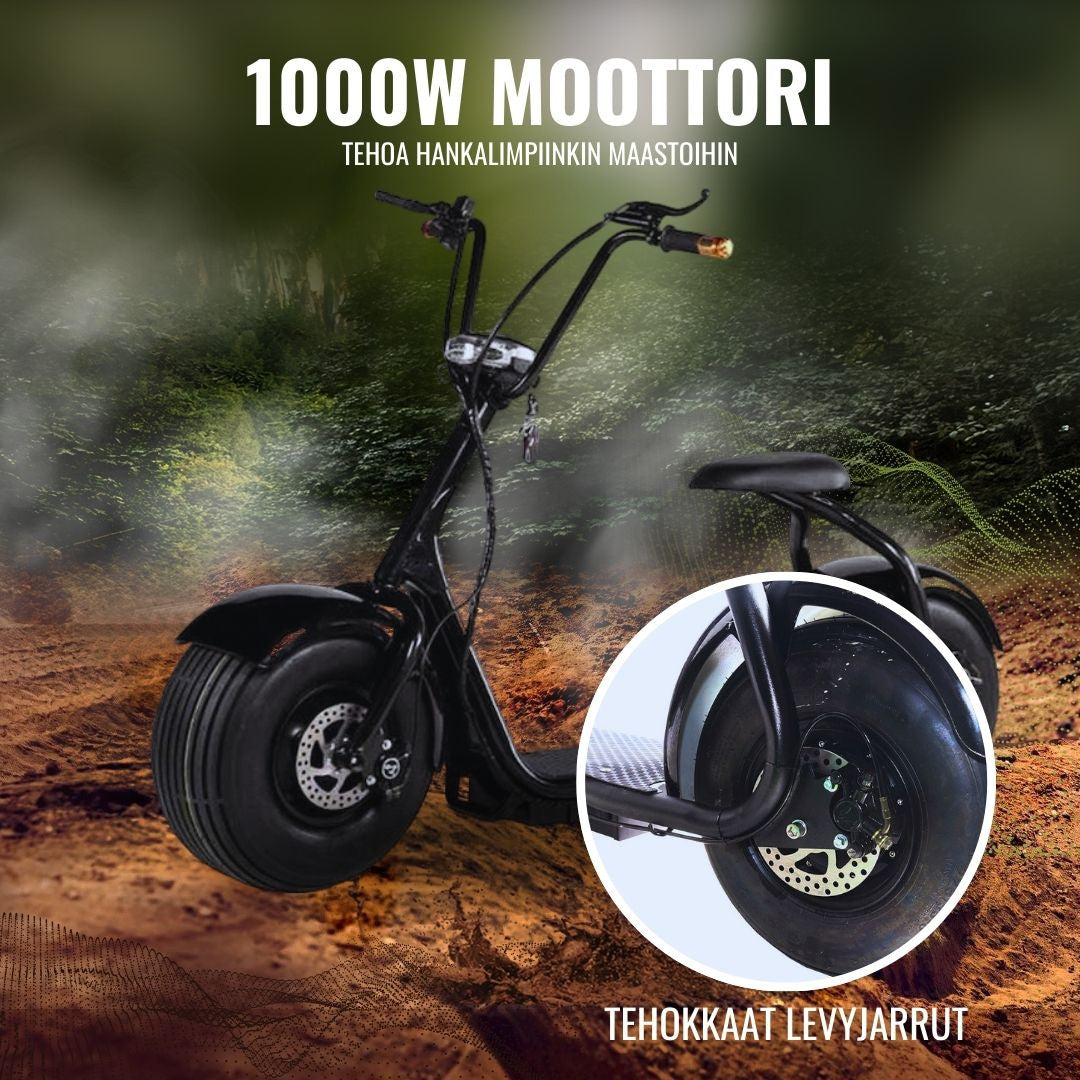 Elscooter 1000 W 25 km/h – 60V 12Ah, upp till 40 km, svart