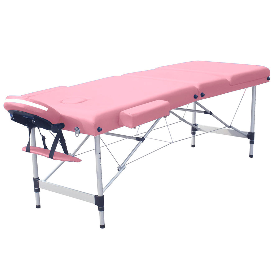 Massagebänk 195 x 70 cm, rosa – 3 zoner, 250 kg, 7 cm stoppning