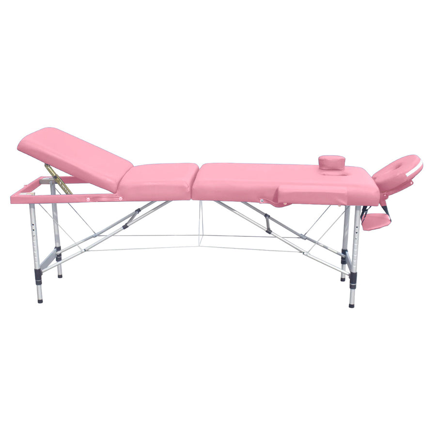 Massagebänk 195 x 70 cm, rosa – 3 zoner, 250 kg, 7 cm stoppning