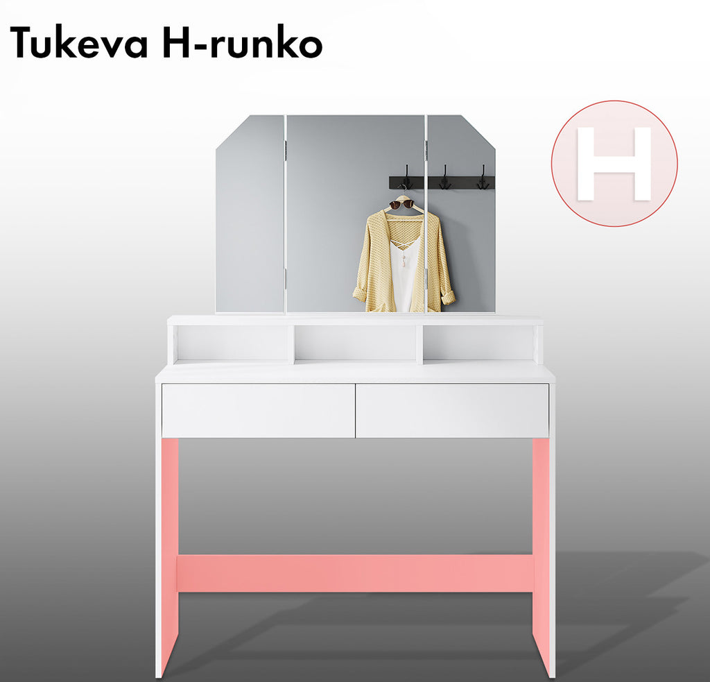 Pohjola Indoor Meikkipöytä Peilillä & jakkaralla AINO, 100 x 40 x 139 cm, Valkoinen