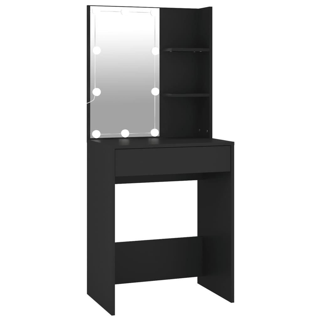 Spegeltavla med LED-belysning, svart, 60x40x140 cm