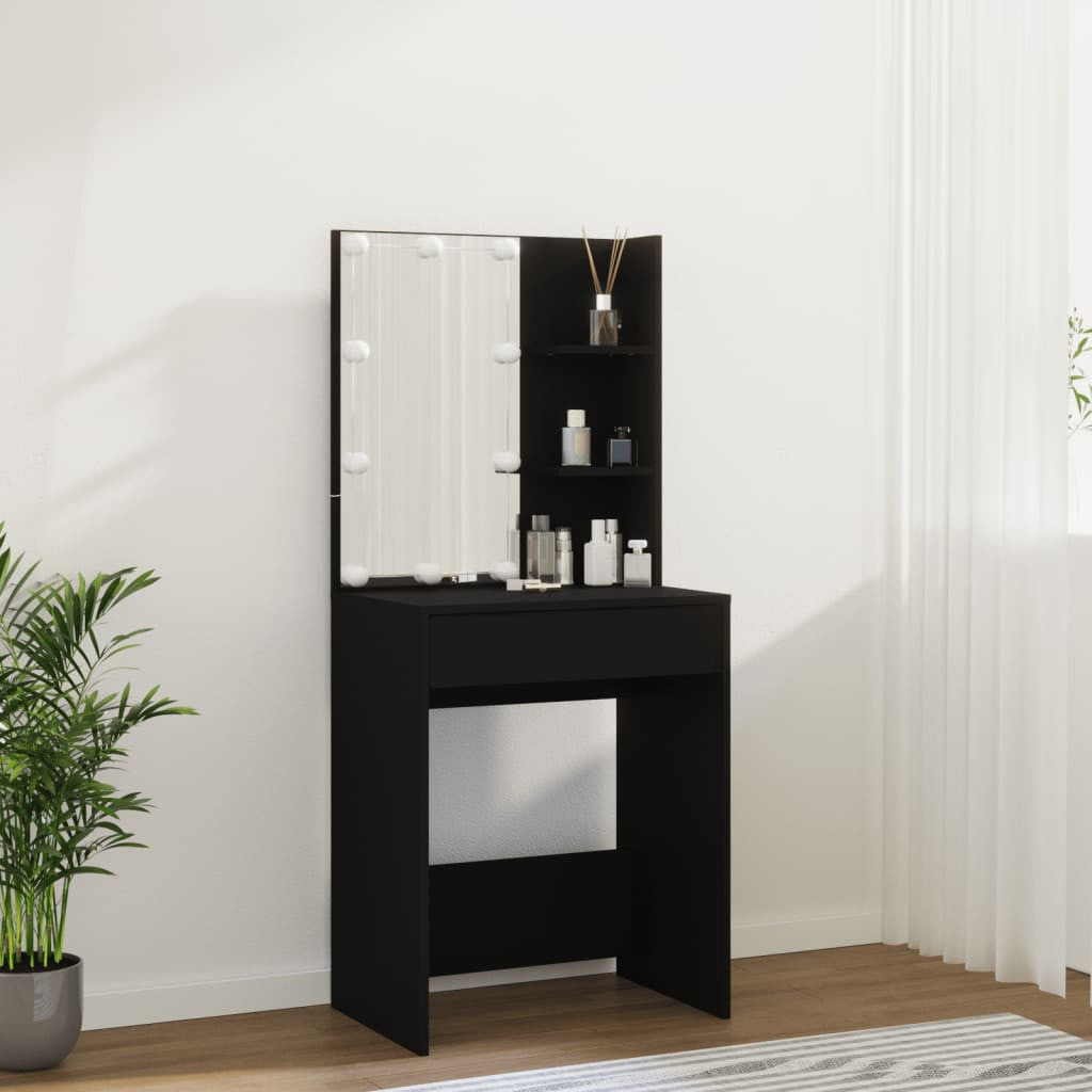 Spegeltavla med LED-belysning, svart, 60x40x140 cm