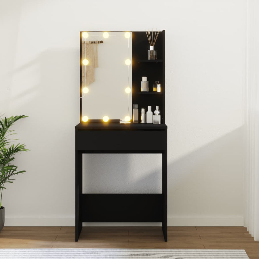 Spegeltavla med LED-belysning, svart, 60x40x140 cm
