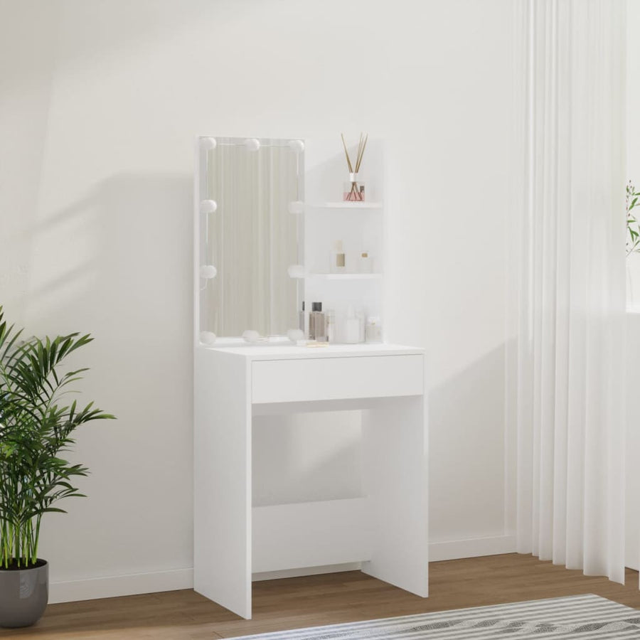 Spegeltavla med LED-belysning, vit, 60x40x140 cm