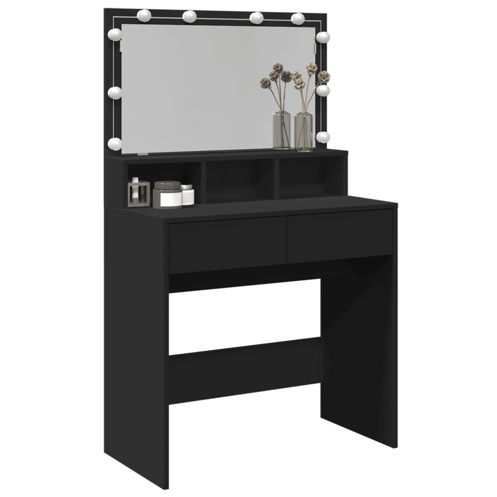 Spegeltavla med LED-belysning, svart, 80x41x134,5 cm
