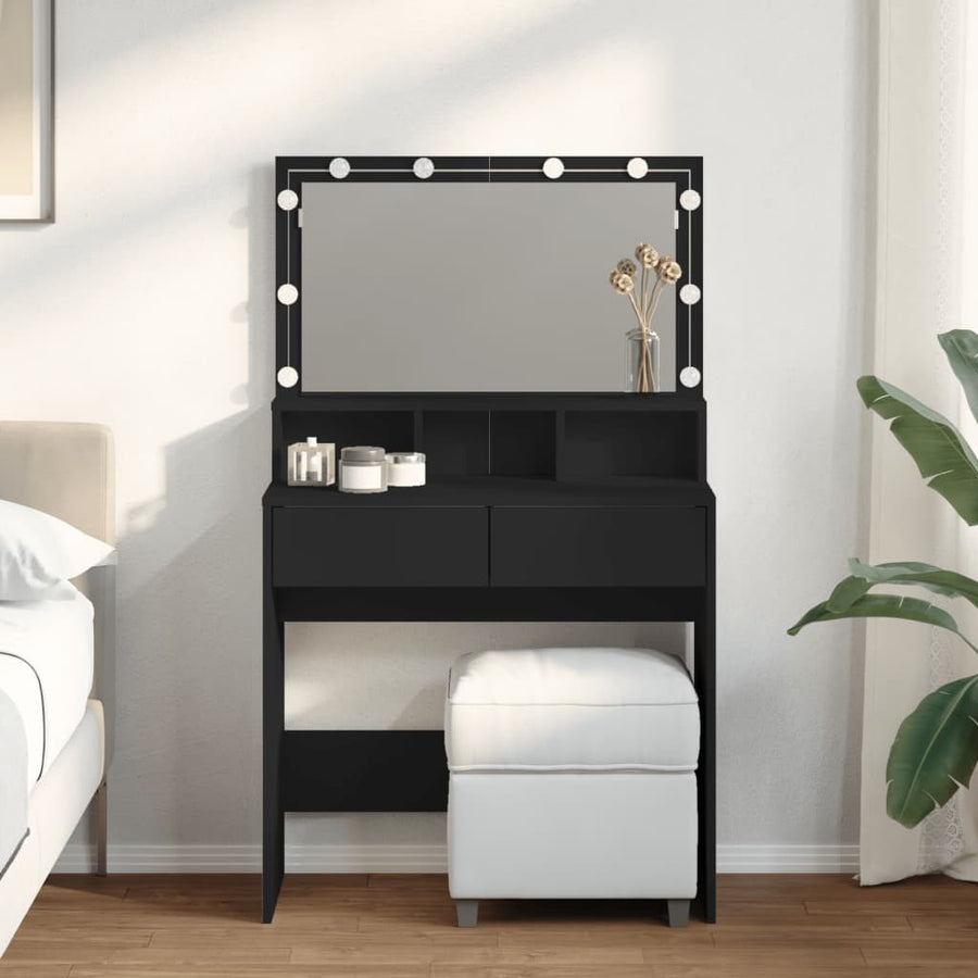 Spegeltavla med LED-belysning, svart, 80x41x134,5 cm