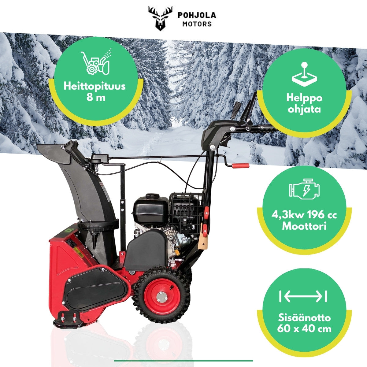 Lumilinko 4,3 kW / 196 cc – vetävä, 60 cm työleveys, 40 cm lumisyvyys