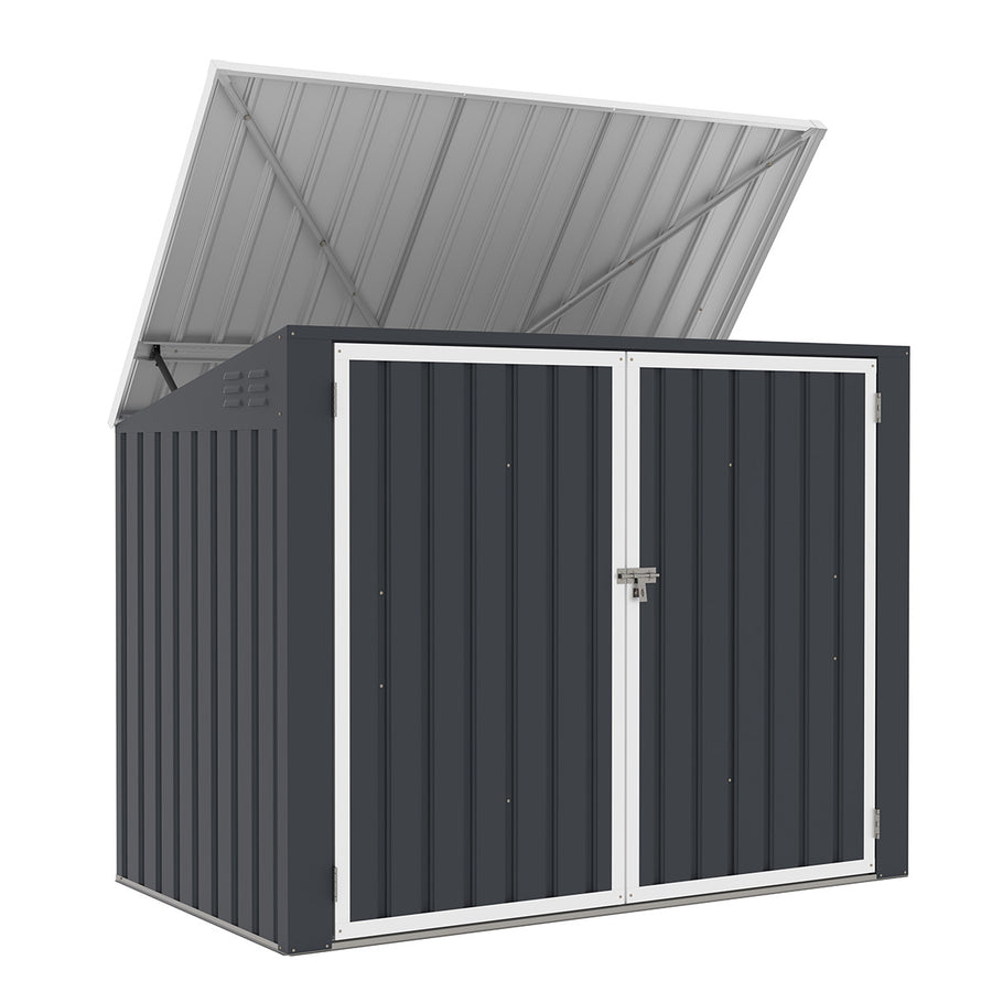 Sopställ för 2 soptunnor 173 x 101 x 131 cm – stålplåt, öppningsbart lock, ventilation