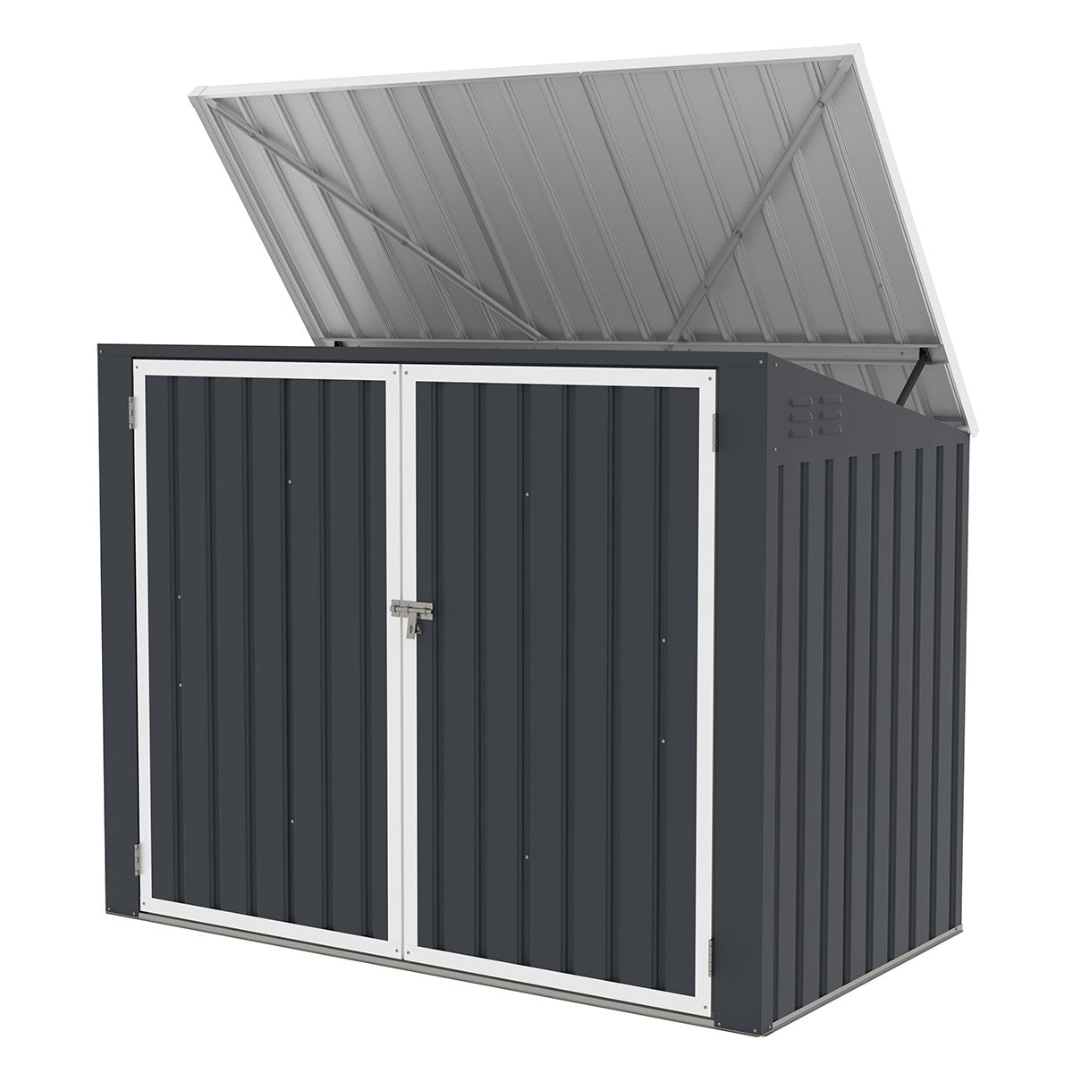 Sopställ för 2 soptunnor 173 x 101 x 131 cm – stålplåt, öppningsbart lock, ventilation