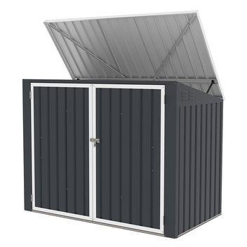 Sopställ för 2 soptunnor 173 x 101 x 131 cm – stålplåt, öppningsbart lock, ventilation
