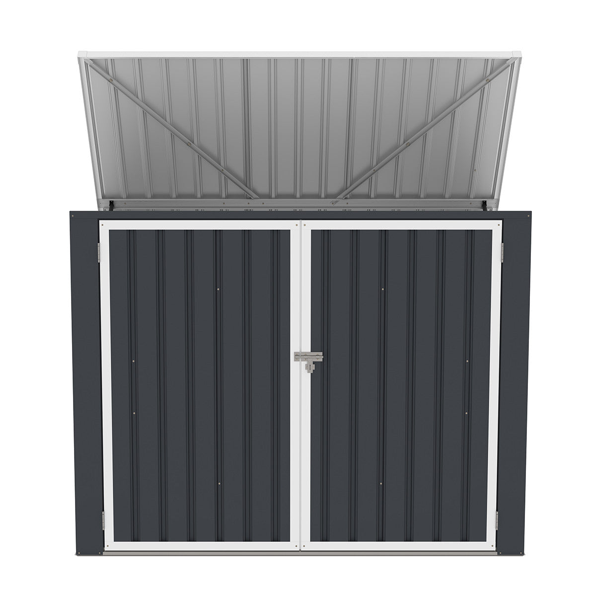 Sopställ för 2 soptunnor 173 x 101 x 131 cm – stålplåt, öppningsbart lock, ventilation