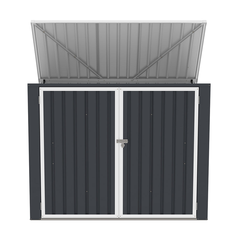 Sopställ för 2 soptunnor 173 x 101 x 131 cm – stålplåt, öppningsbart lock, ventilation