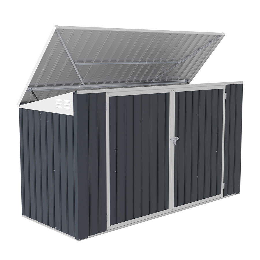 Roskakatos 3 jäteastialle 237 x 101 x 131 cm – teräslevy, avattava katto, tuuletus