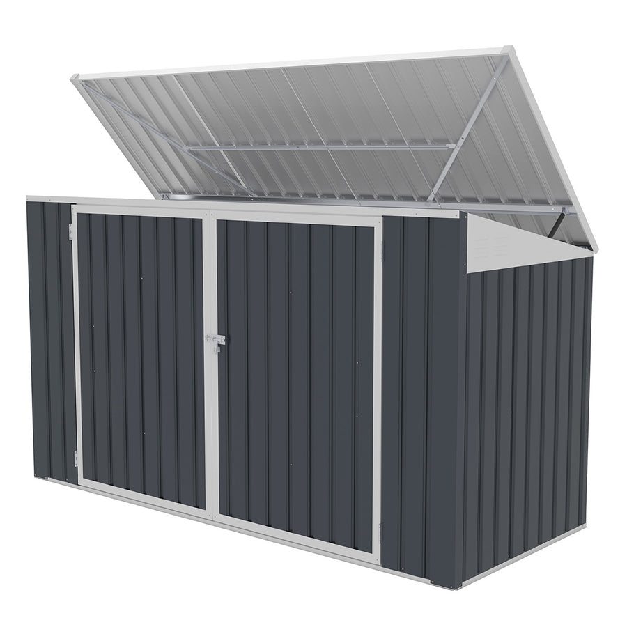 Roskakatos 3 jäteastialle 237 x 101 x 131 cm – teräslevy, avattava katto, tuuletus