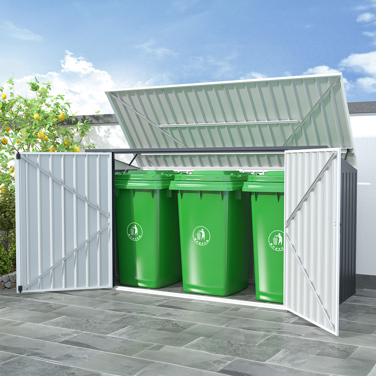 POHJOLA GARDEN Roskakatos XL 3 astialle, Teräslevy, 237 x 101 x 131 cm