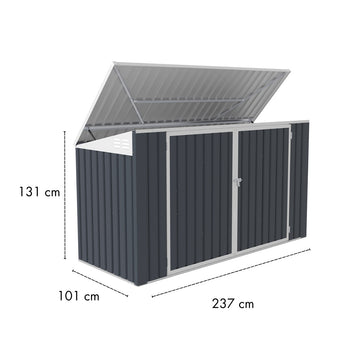 Roskakatos 3 jäteastialle 237 x 101 x 131 cm – teräslevy, avattava katto, tuuletus